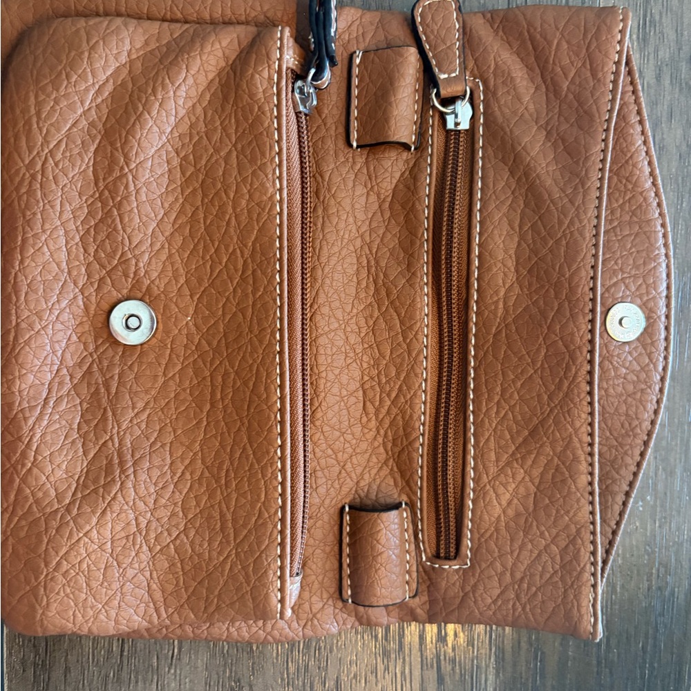 Nine West Tan Leather-Look Wristlet Clutch